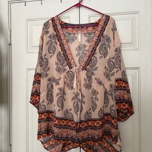 Xhilaration Cream and Black Paisley Blouse with Orange Accents